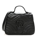 Calfskin Matelasse Monochrome GG Marmont Top Handle Shoulder Bag Black