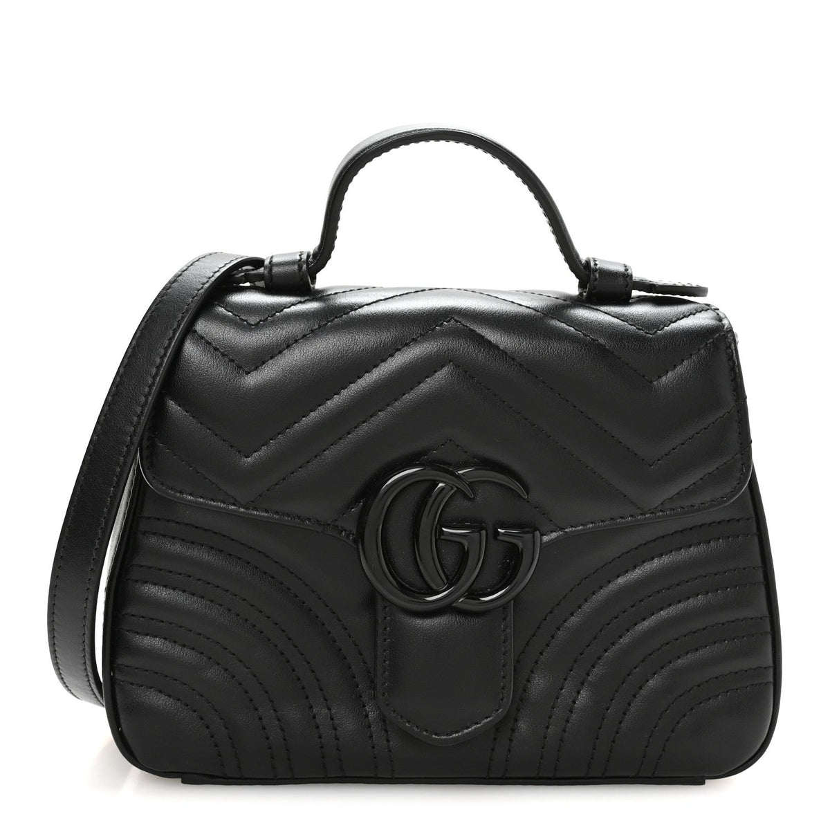 Calfskin Matelasse Monochrome GG Marmont Top Handle Shoulder Bag Black