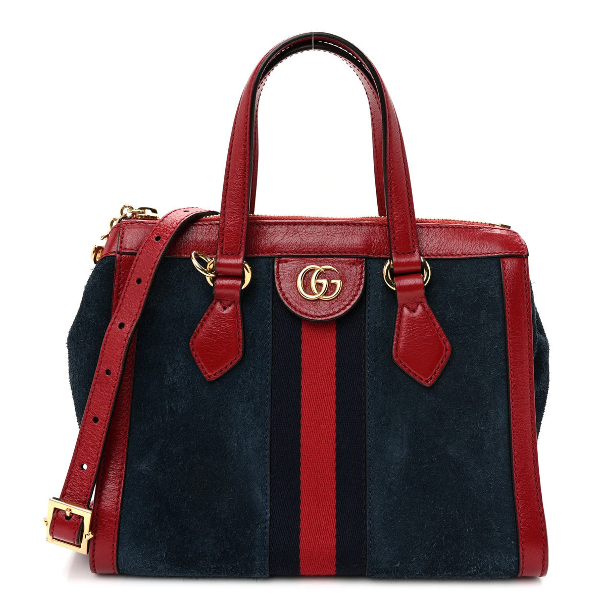 Suede Calfskin Web Small Ophidia Tote Bag New Blue Romantic Cherry