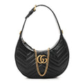 Calfskin Matelasse Chevron Mini GG Marmont Half Moon Hobo Black