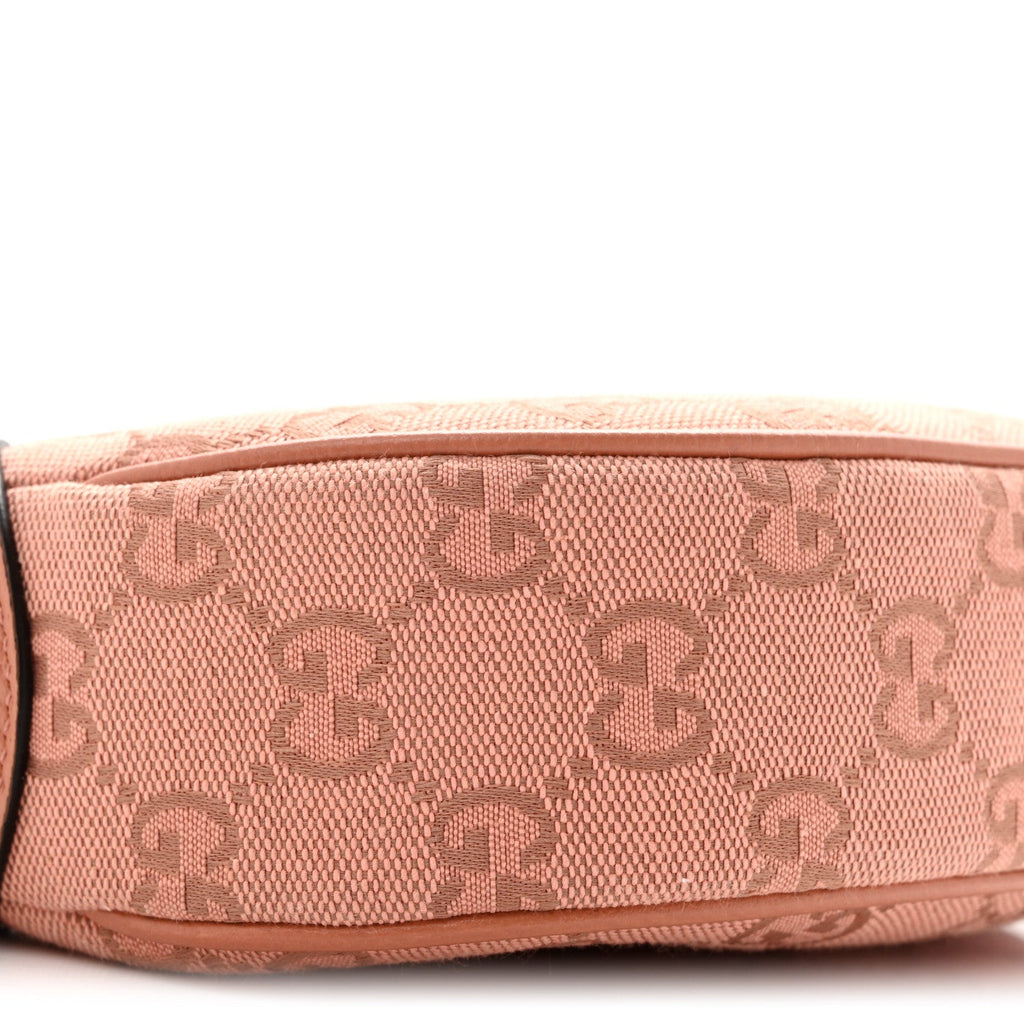 GG Supreme Monogram Textured Calfskin Web Mini Ophidia Half Moon Hobo Rose Pink