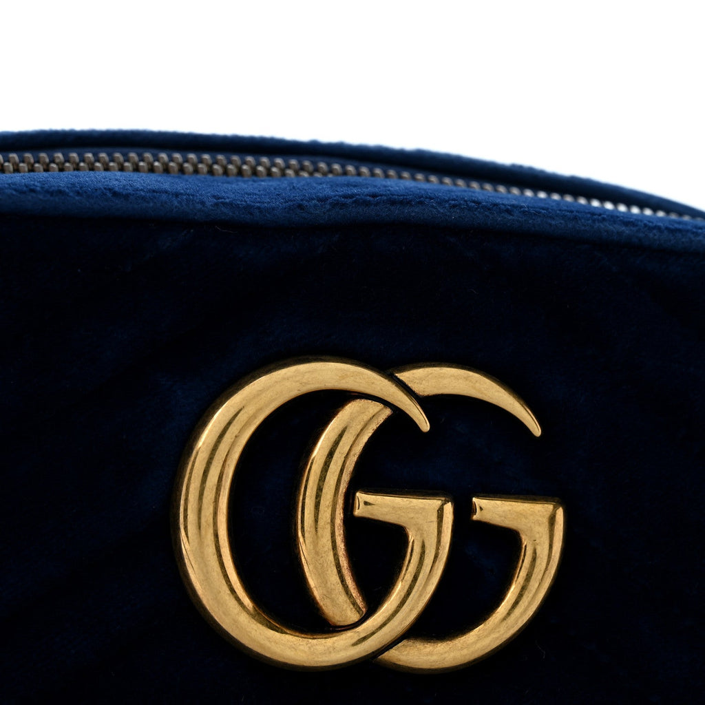 Velvet Matelasse Small GG Marmont Chain Shoulder Bag Cobalt
