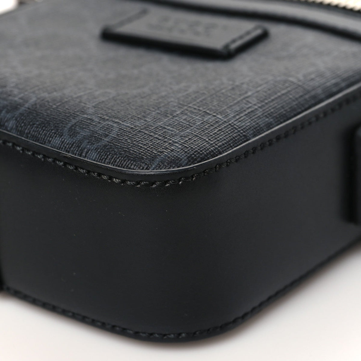 GG Supreme Monogram Appia Calfskin Web Small Camera Messenger Bag Black Grey