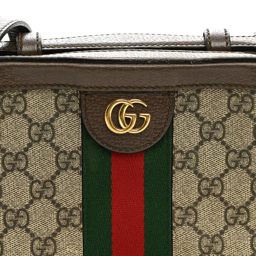 GG Supreme Monogram Mini Ophidia Top Handle Shoulder Bag Brown