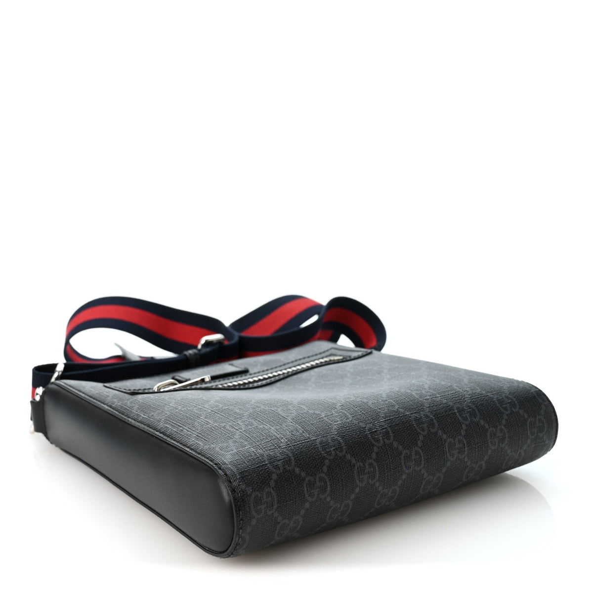 GG Supreme Monogram Web Small Flat Messenger Bag Black Grey