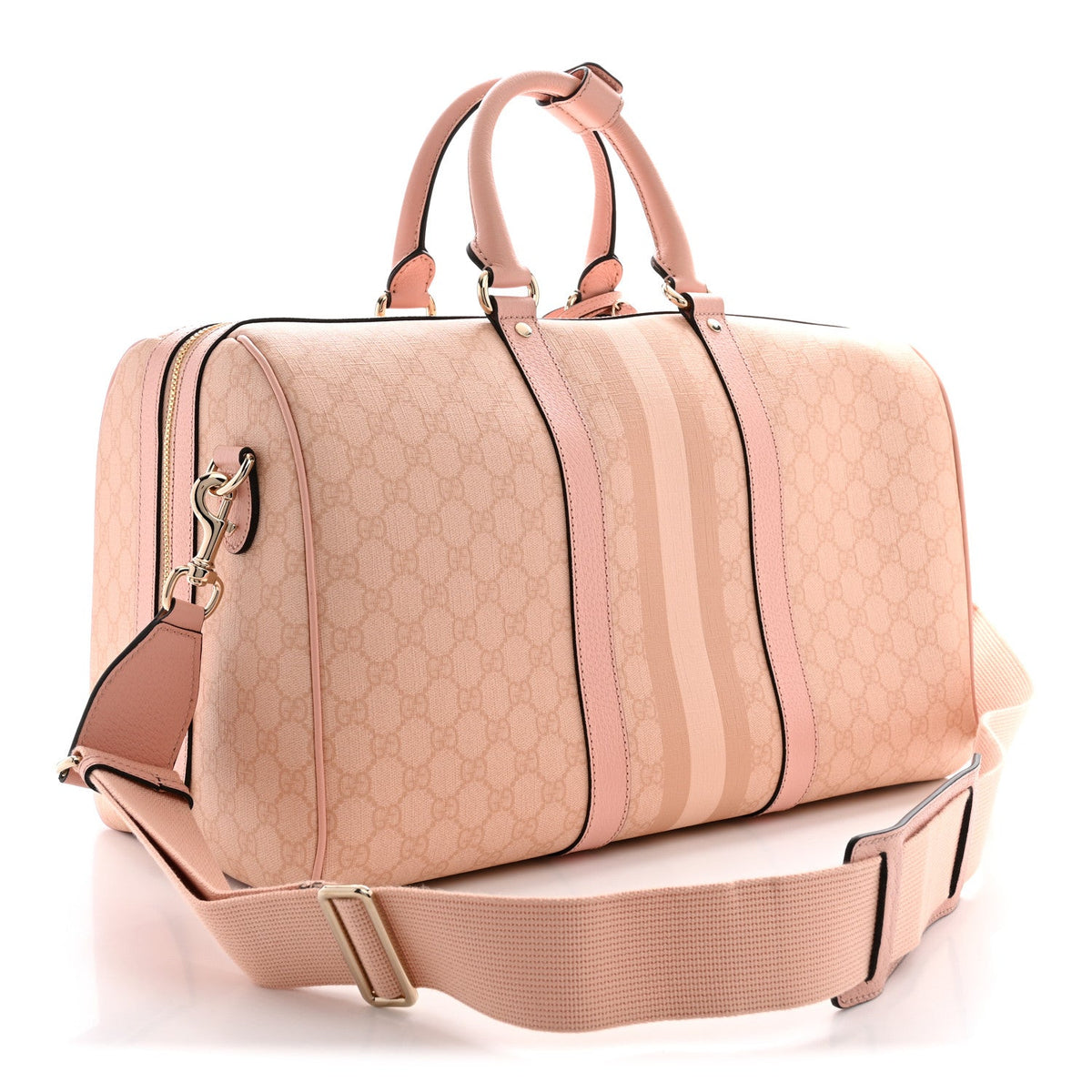 GG Supreme Monogram Textured Dollar Calfskin Web Medium Savoy Duffle Bag Rose Pink