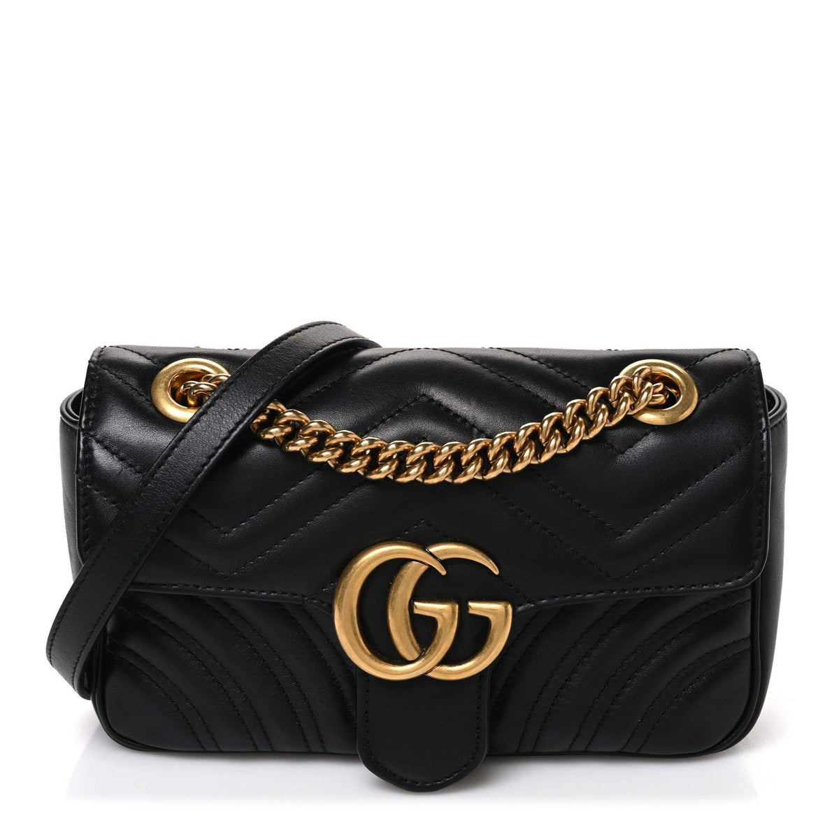 Calfskin Matelasse Mini GG Marmont Shoulder Bag Black