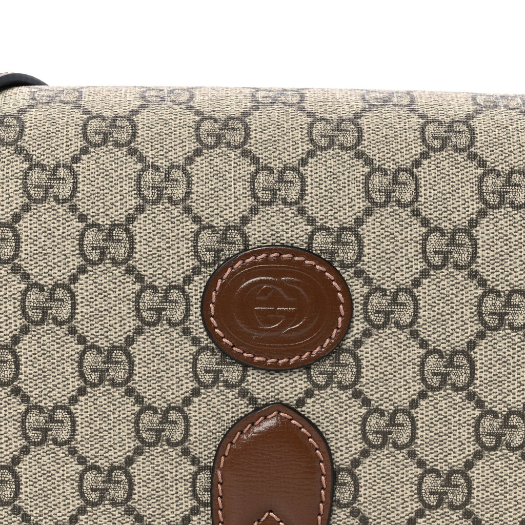 GG Supreme Monogram Azalea Calfskin Mini Retro Interlocking G Flap Shoulder Bag Beige Ebony Brown Sugar