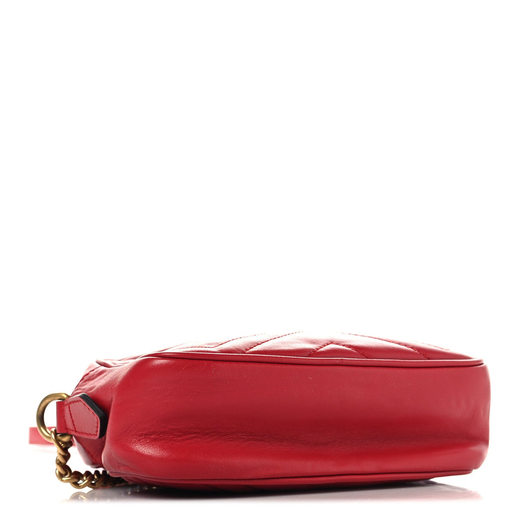 Calfskin Matelasse Mini GG Marmont Chain Shoulder Bag Hibiscus Red