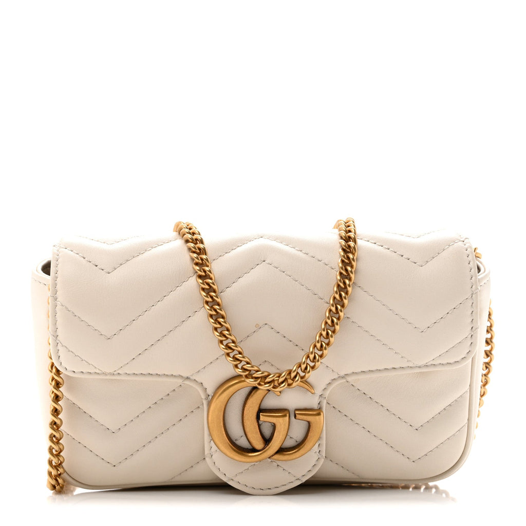 Calfskin Matelasse Super Mini GG Marmont Shoulder Bag White