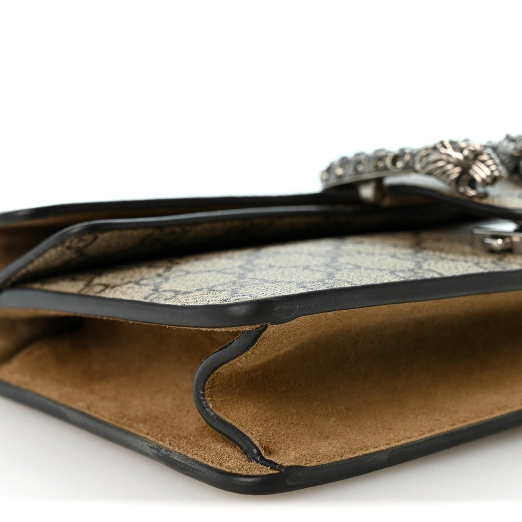 GG Supreme Monogram Suede Crystal Small Dionysus Shoulder Bag Beige Ebony Taupe