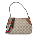 GG Supreme Monogram Textured Calfskin Small Emblem Shoulder Bag Beige Dark Brown