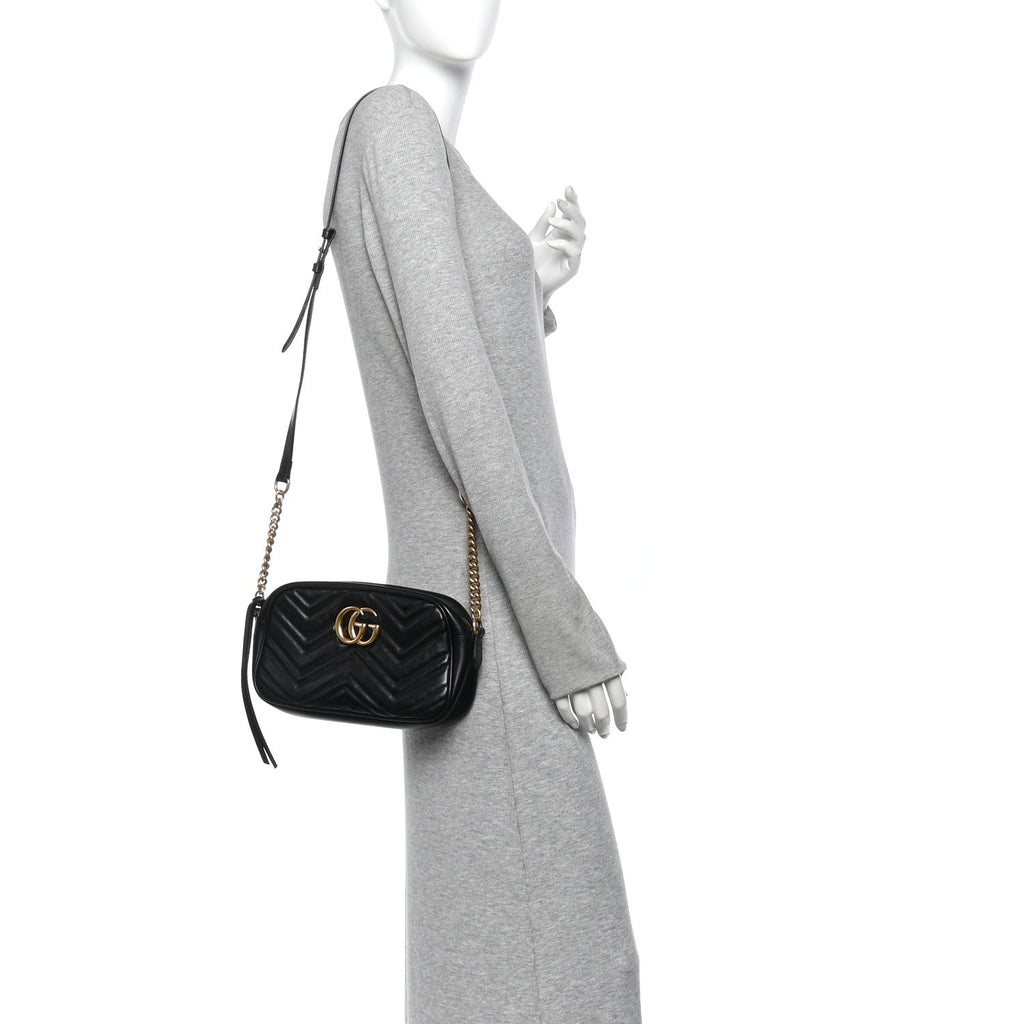 Calfskin Matelasse Small GG Marmont Chain Shoulder Bag Black