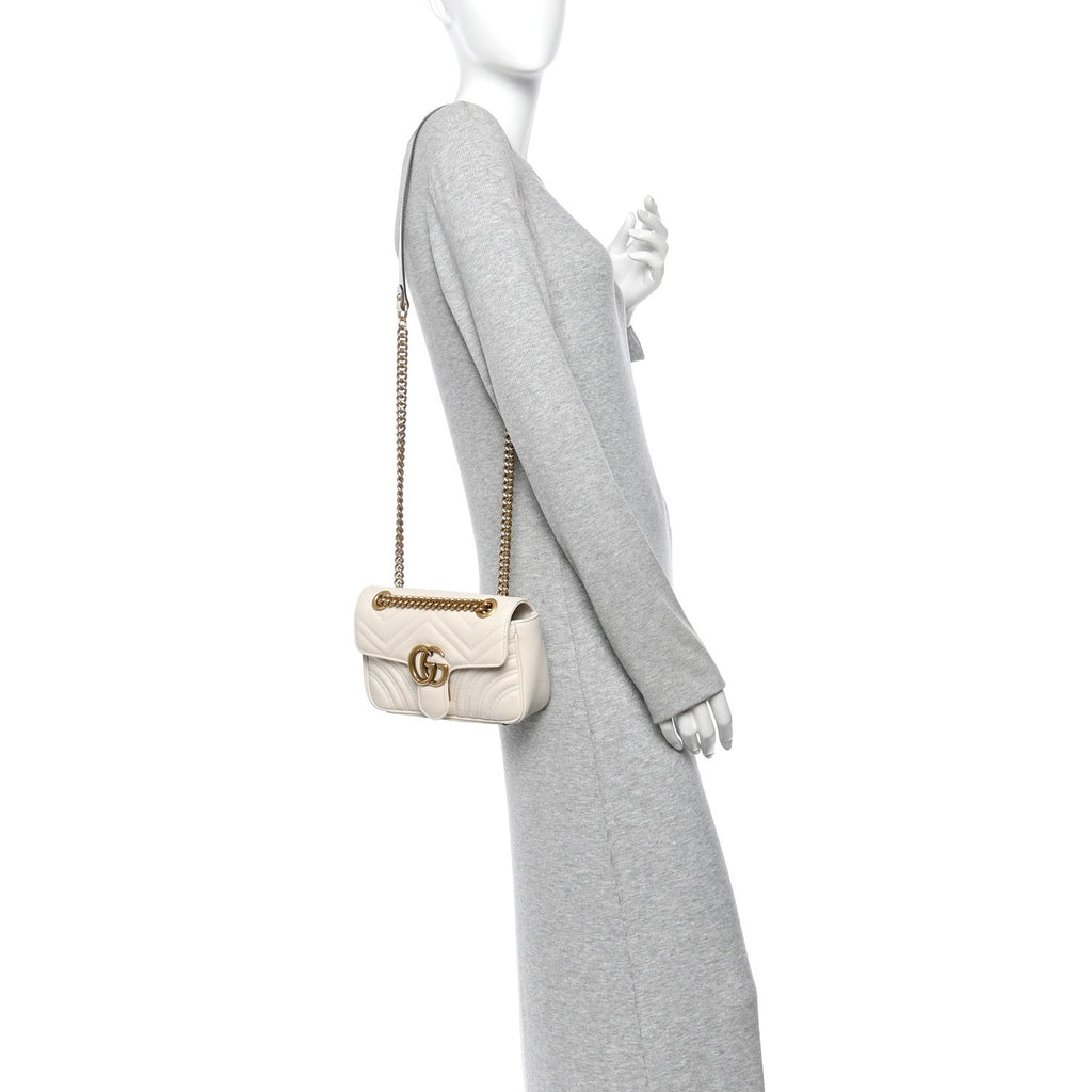 Calfskin Matelasse Mini GG Marmont Shoulder Bag White