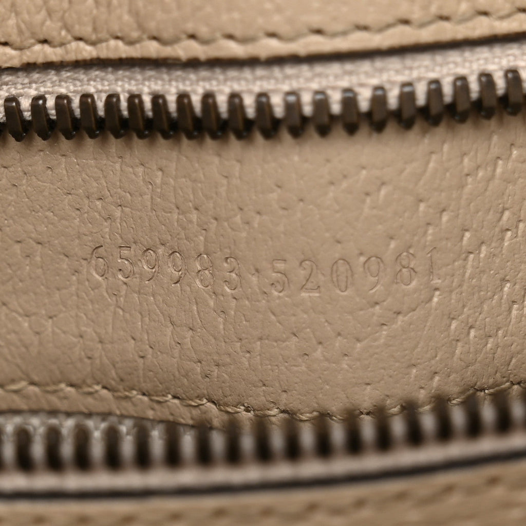 GG Supreme Monogram Textured Dollar Calfskin Small Retro Interlocking G Tote Bag Beige Mystic White Oatmeal