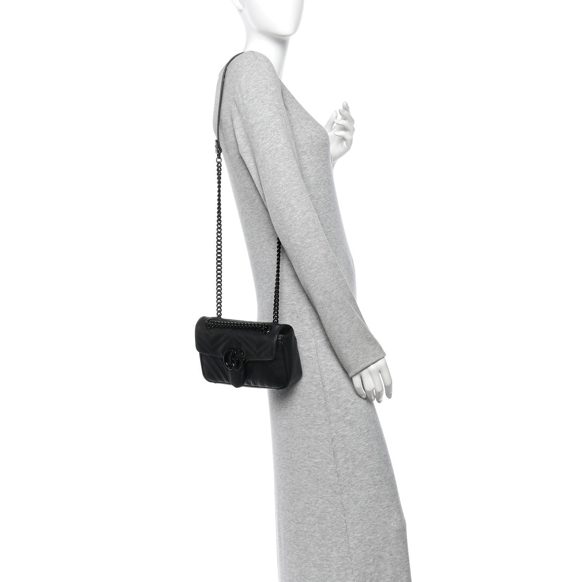 Calfskin Matelasse Monochrome Mini GG Marmont Shoulder Bag Black