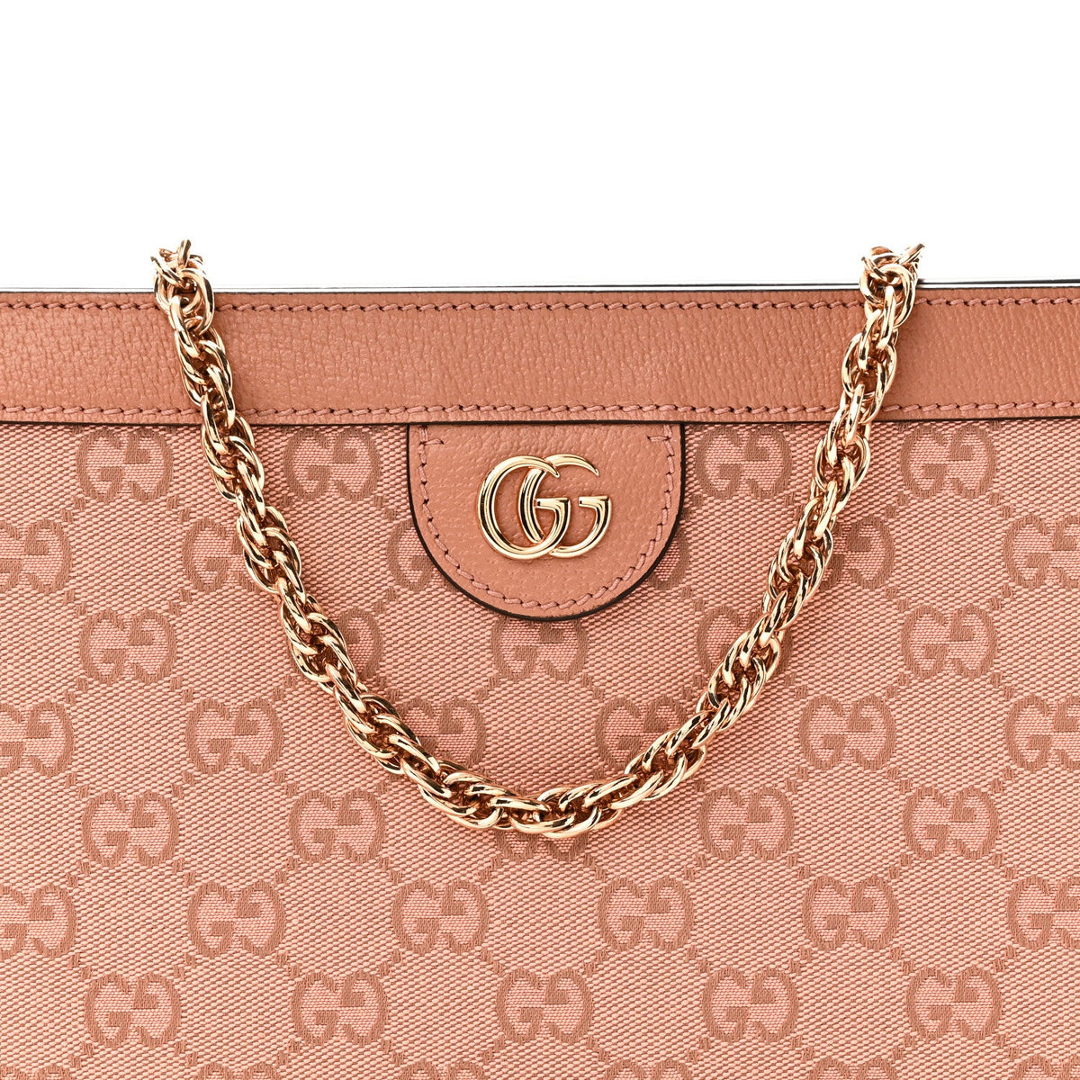 Monogram Textured Dollar Calfskin Small Ophidia Chain Shoulder Bag Cloche Rose Pink