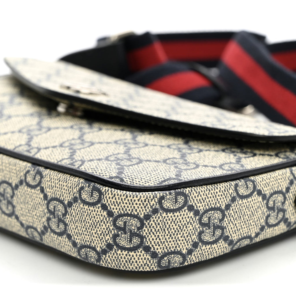GG Supreme Monogram Textured Dollar Calfskin Web Mini Ophidia Envelope Shoulder Bag Beige Blue