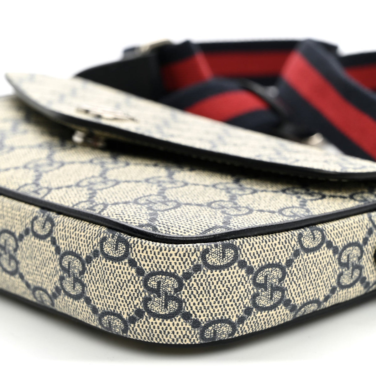 GG Supreme Monogram Textured Dollar Calfskin Web Mini Ophidia Envelope Shoulder Bag Beige Blue