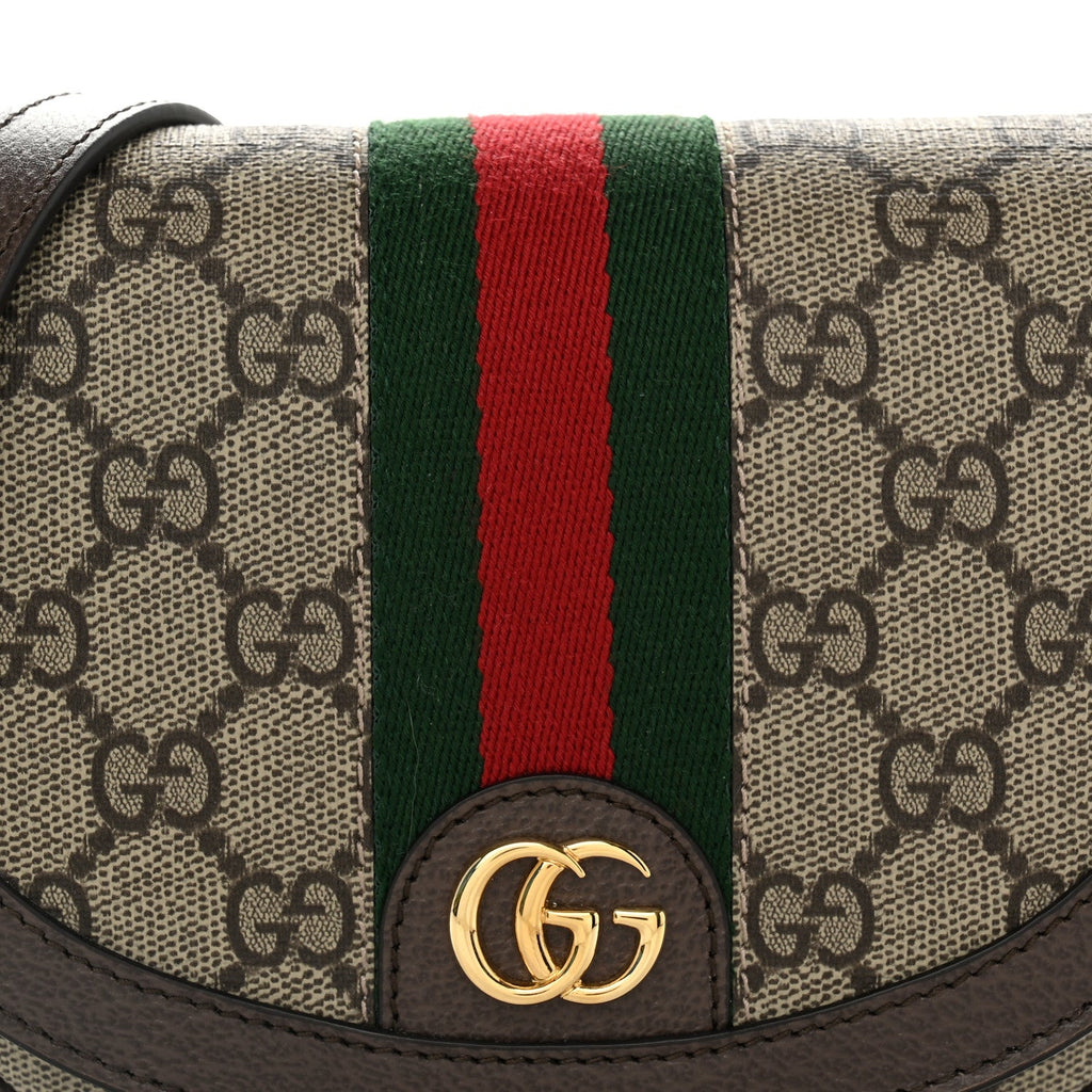 GG Supreme Monogram Textured Dollar Calfskin Web Mini Ophidia Flap Shoulder Bag Beige Ebony New Acero