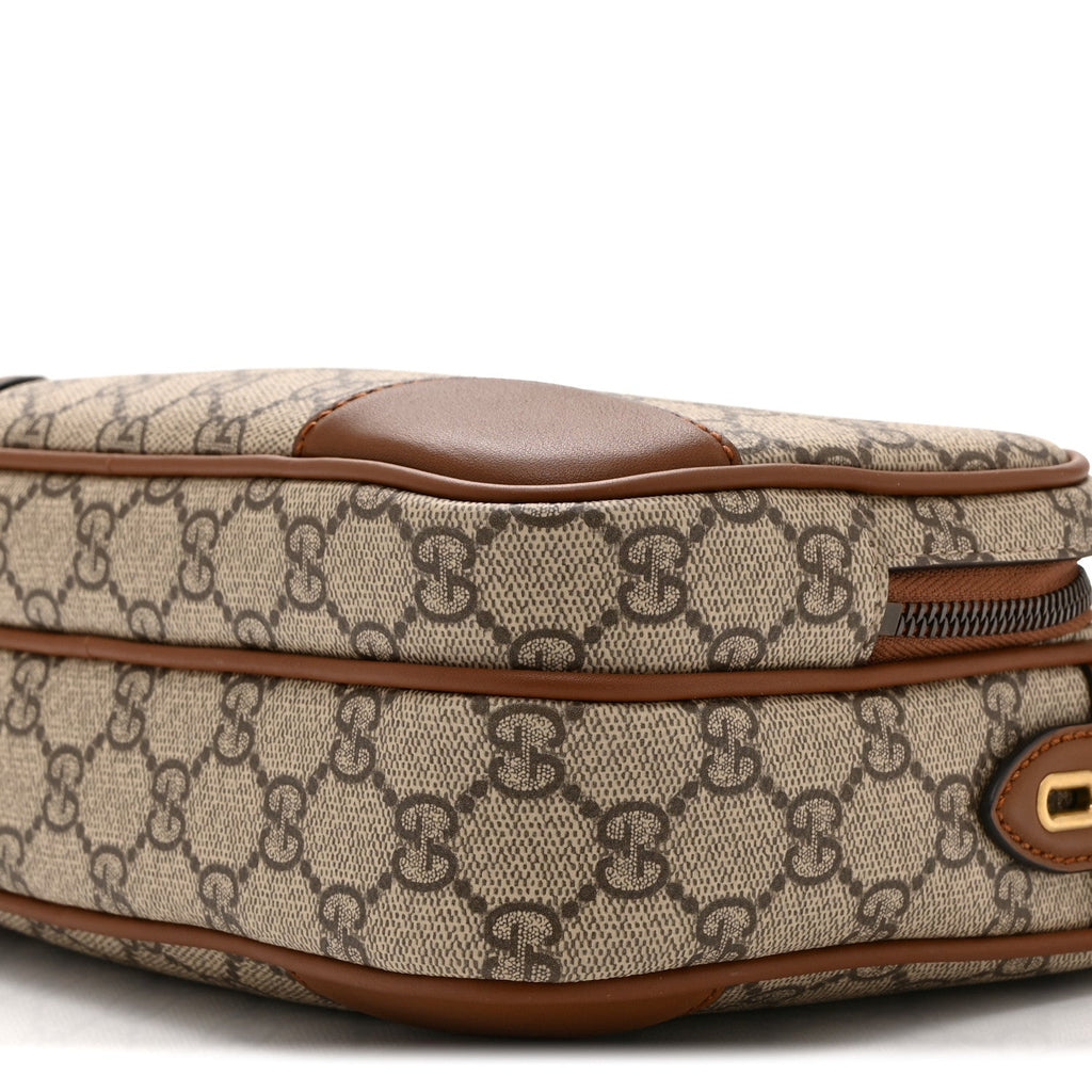 GG Supreme Monogram Textured Calfskin Emblem Medium Crossbody Beige Dark Brown