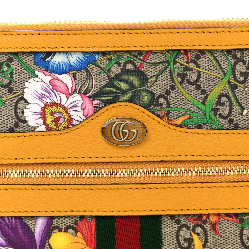GG Supreme Monogram Flora Large Ophidia Pouch Clutch Beige Multicolor Crop