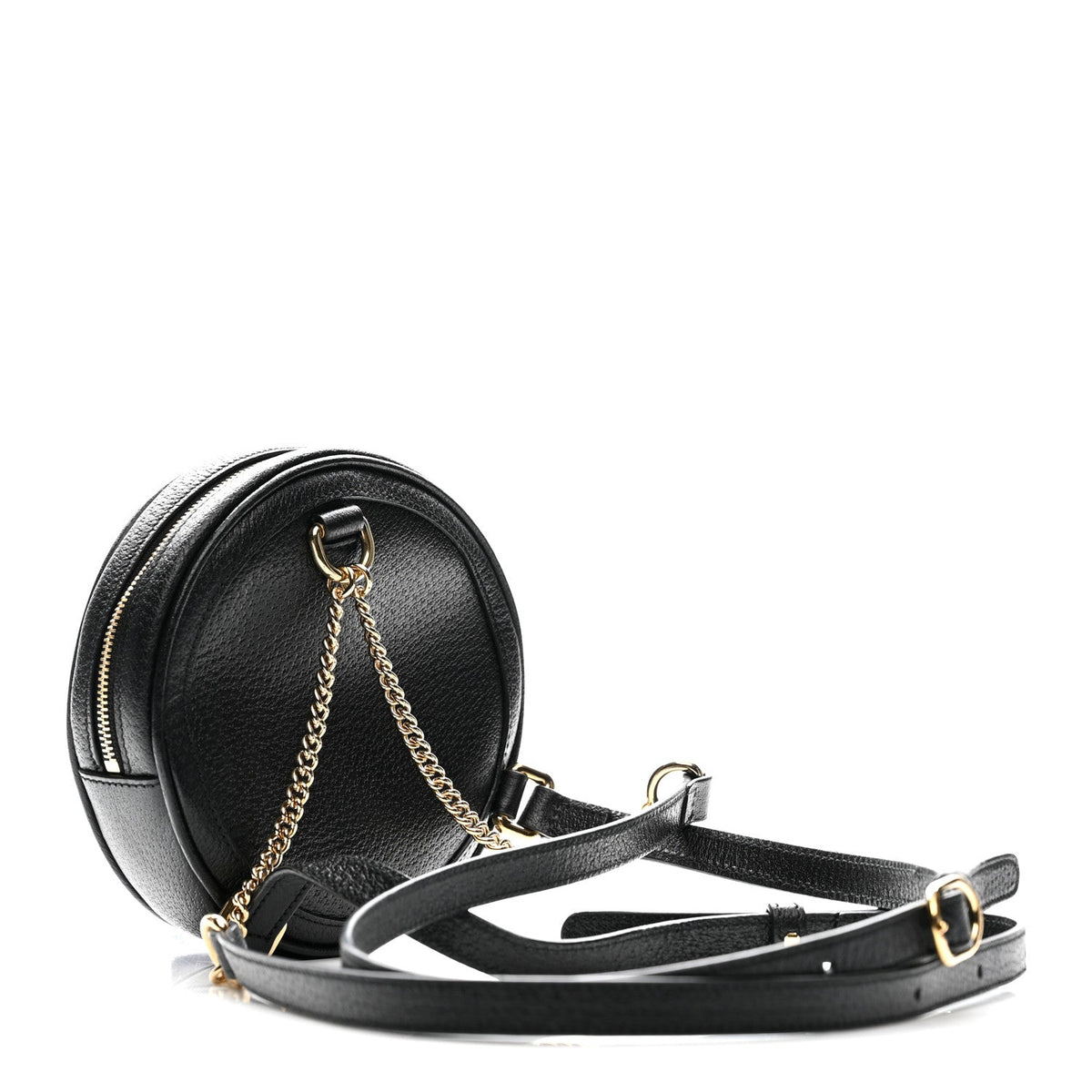 Grained Calfskin Web Mini Ophidia Round Shoulder Bag Black