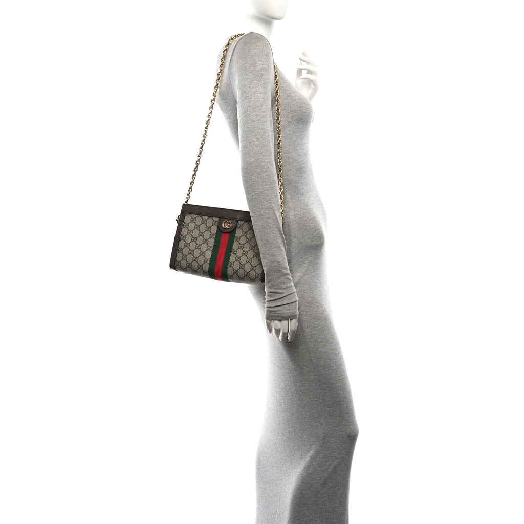 GG Supreme Monogram Web Small Ophidia Chain Shoulder Bag Brown