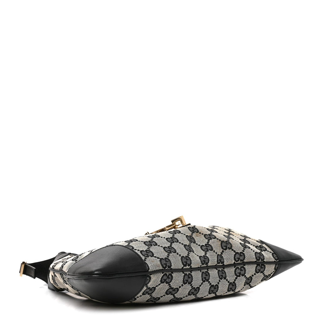 Monogram Lobster Clasp Jackie O Hobo Beige Black