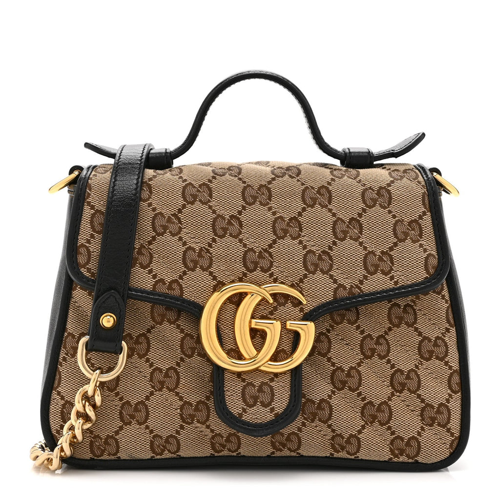 Monogram Azalea Calfskin Matelasse Diagonal Mini GG Marmont Top Handle Shoulder Bag Beige Ebony Black