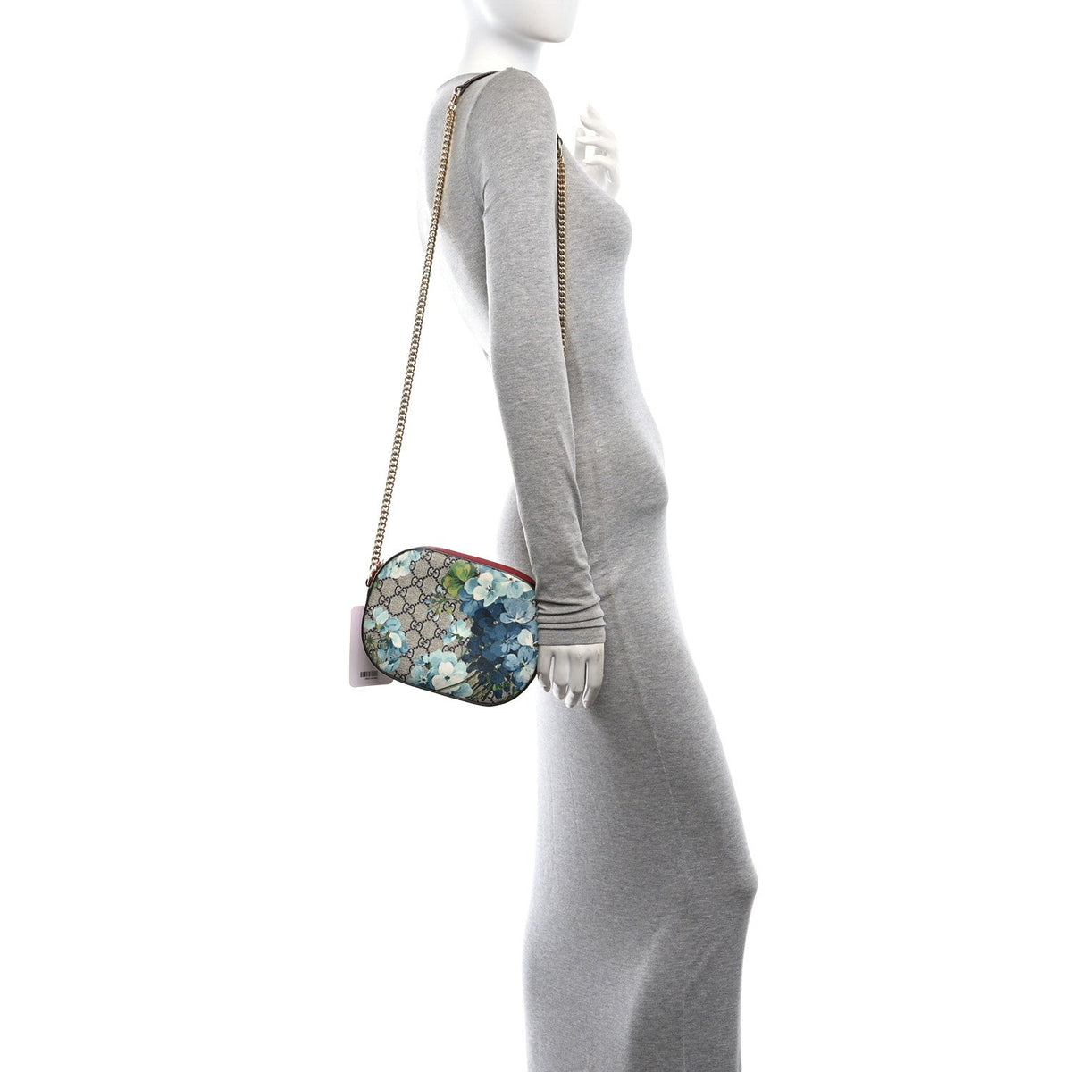 GG Supreme Monogram Blooms Mini Chain Shoulder Bag Beige Blue Navy Hibiscus Red