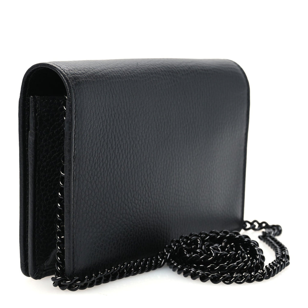 Dollar Calfskin Enamel Monochrome Mini GG Marmont Chain Wallet Black
