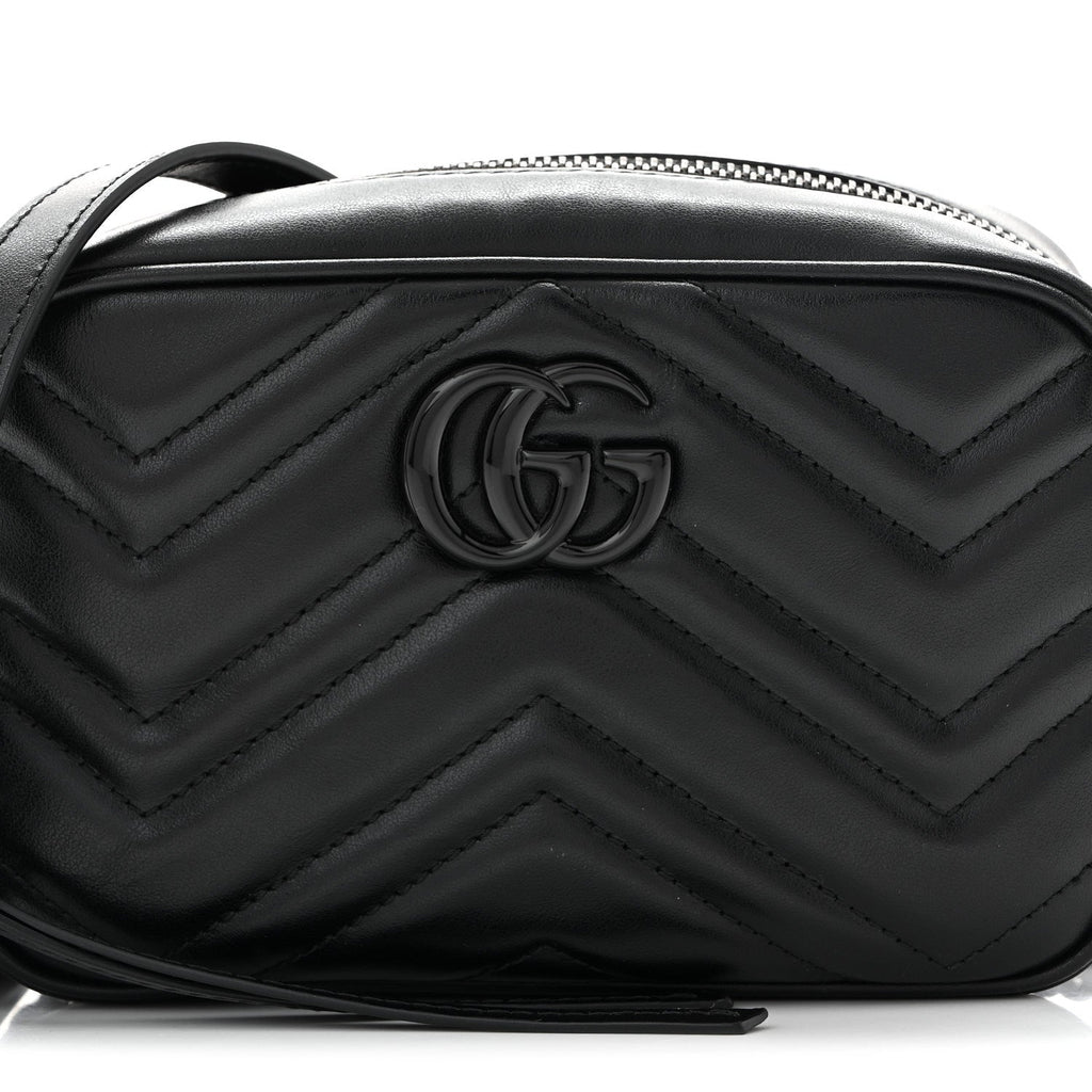 Calfskin Matelasse Monochrome Mini GG Marmont Chain Shoulder Bag Black