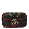 Vintage Effect Calfskin Matelasse Diagonal Super Mini Torchon GG Marmont Shoulder Bag Black Romantic Cherry