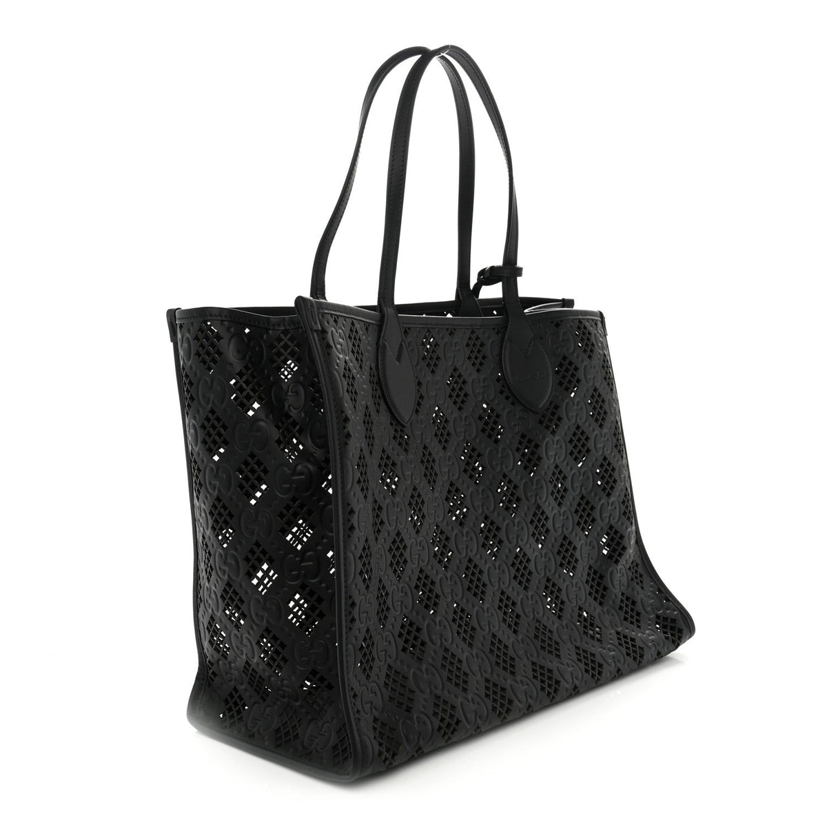 Calfskin GG Monogram Diamond Cut Medium Ophidia Tote Bag Black