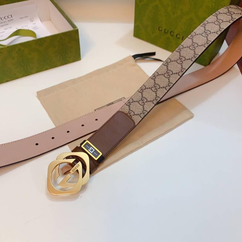 GUCCI Embellished coated-canvas and leather belt 'Brown'