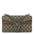 GG Supreme Monogram Suede Crystal Small Dionysus Shoulder Bag Beige Ebony Taupe