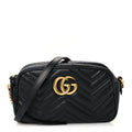 Calfskin Matelasse Small GG Marmont Chain Shoulder Bag Black