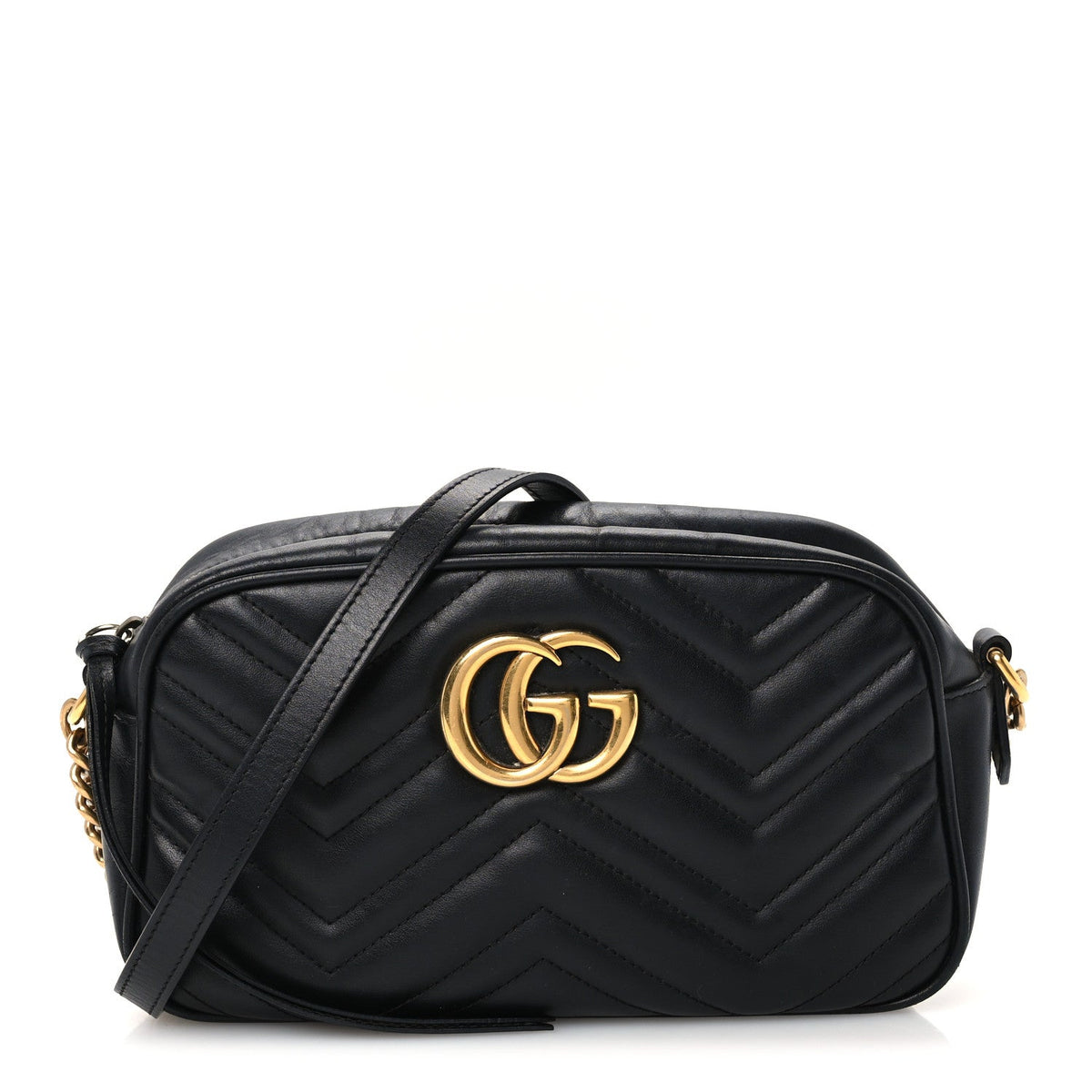 Calfskin Matelasse Small GG Marmont Chain Shoulder Bag Black