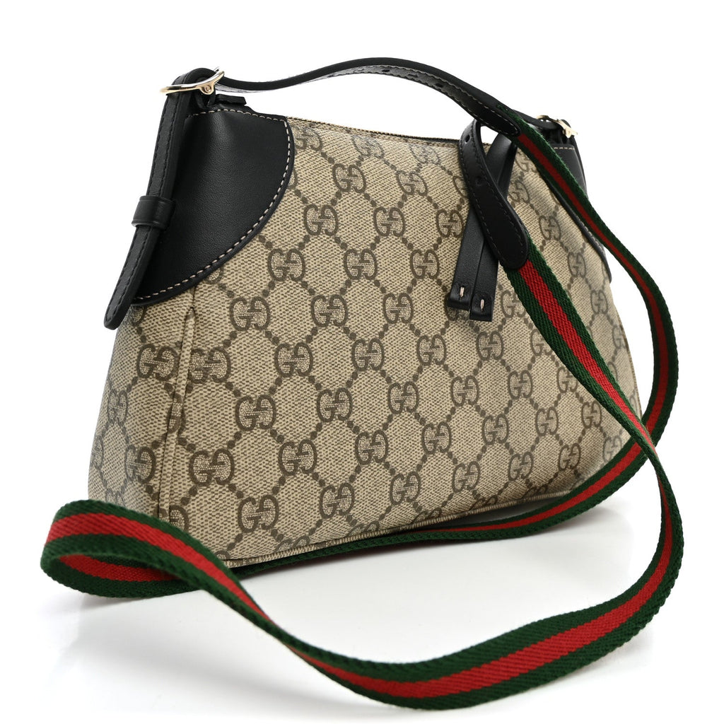 GG Supreme Monogram Textured Calfskin Small Emblem Shoulder Bag Beige Black