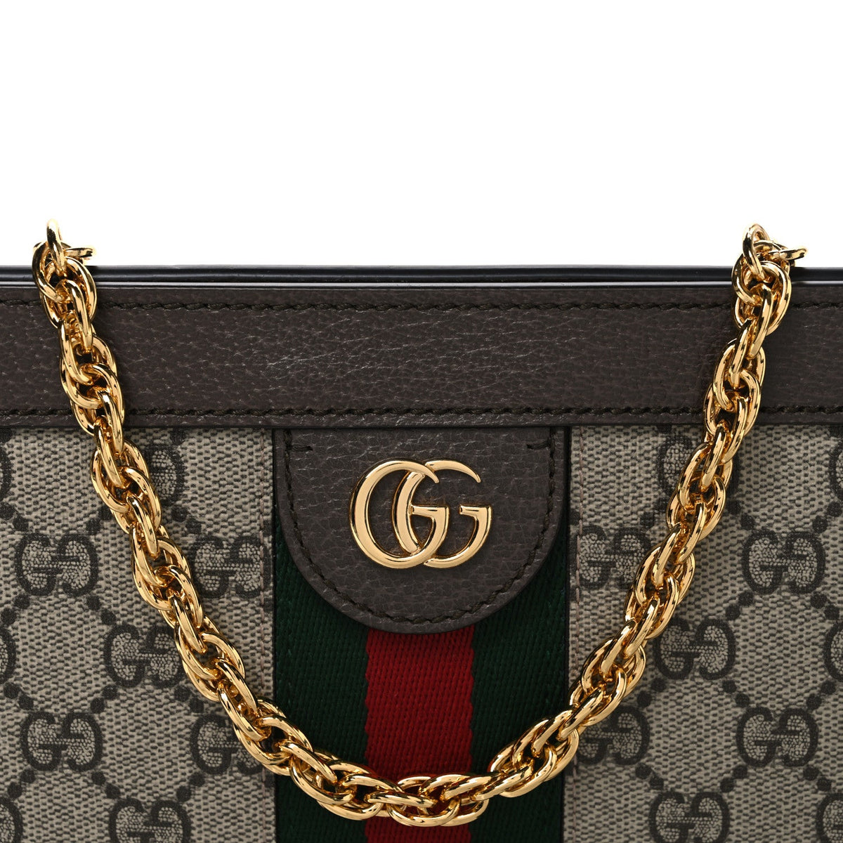 GG Supreme Monogram Web Small Ophidia Chain Shoulder Bag Brown