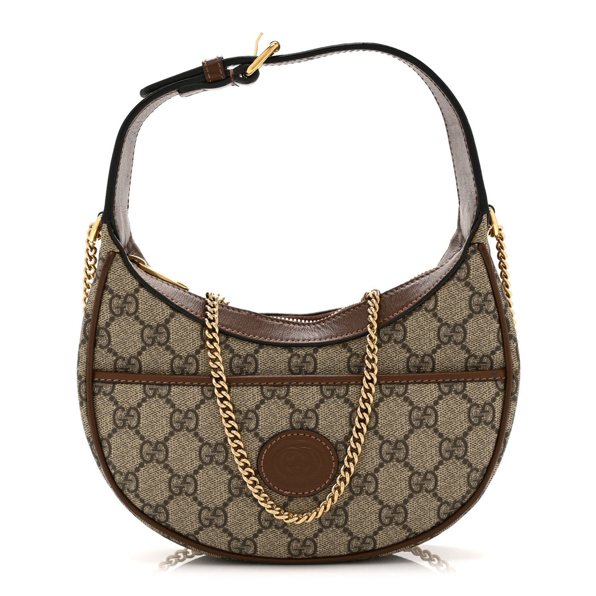 GG Supreme Monogram Azalea Calfskin Mini Retro Interlocking G Half Moon Bag Beige Ebony Brown Sugar