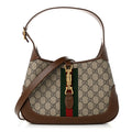 GG Supreme Monogram Azalea Calfskin Web Small Jackie 1961 Hobo Beige Ebony Brown Sugar