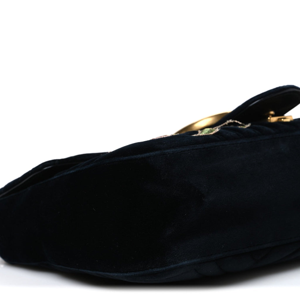 Velvet Matelasse Loved Embroidered Medium GG Marmont Shoulder Bag Black