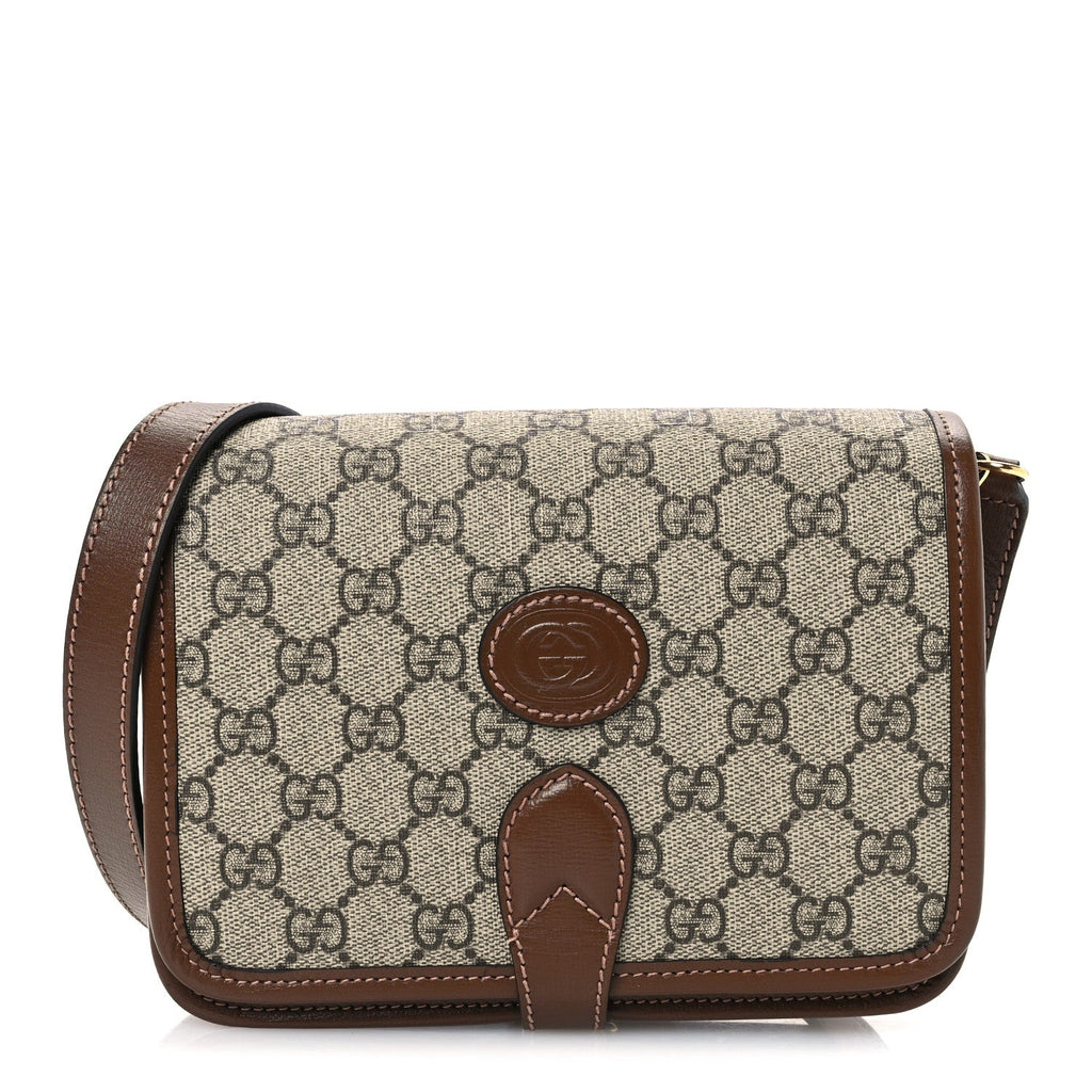 GG Supreme Monogram Azalea Calfskin Mini Retro Interlocking G Flap Shoulder Bag Beige Ebony Brown Sugar