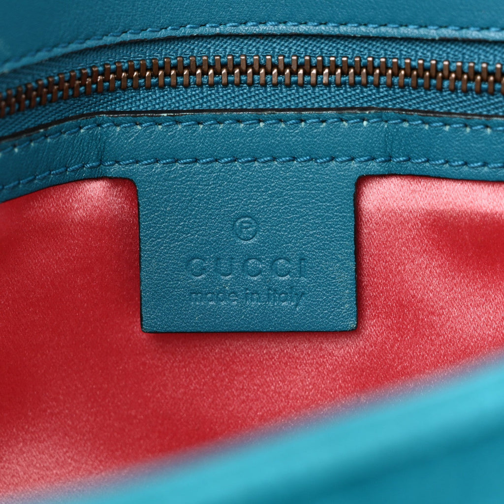 Velvet Matelasse Small GG Marmont Shoulder Bag Pavone Cyan