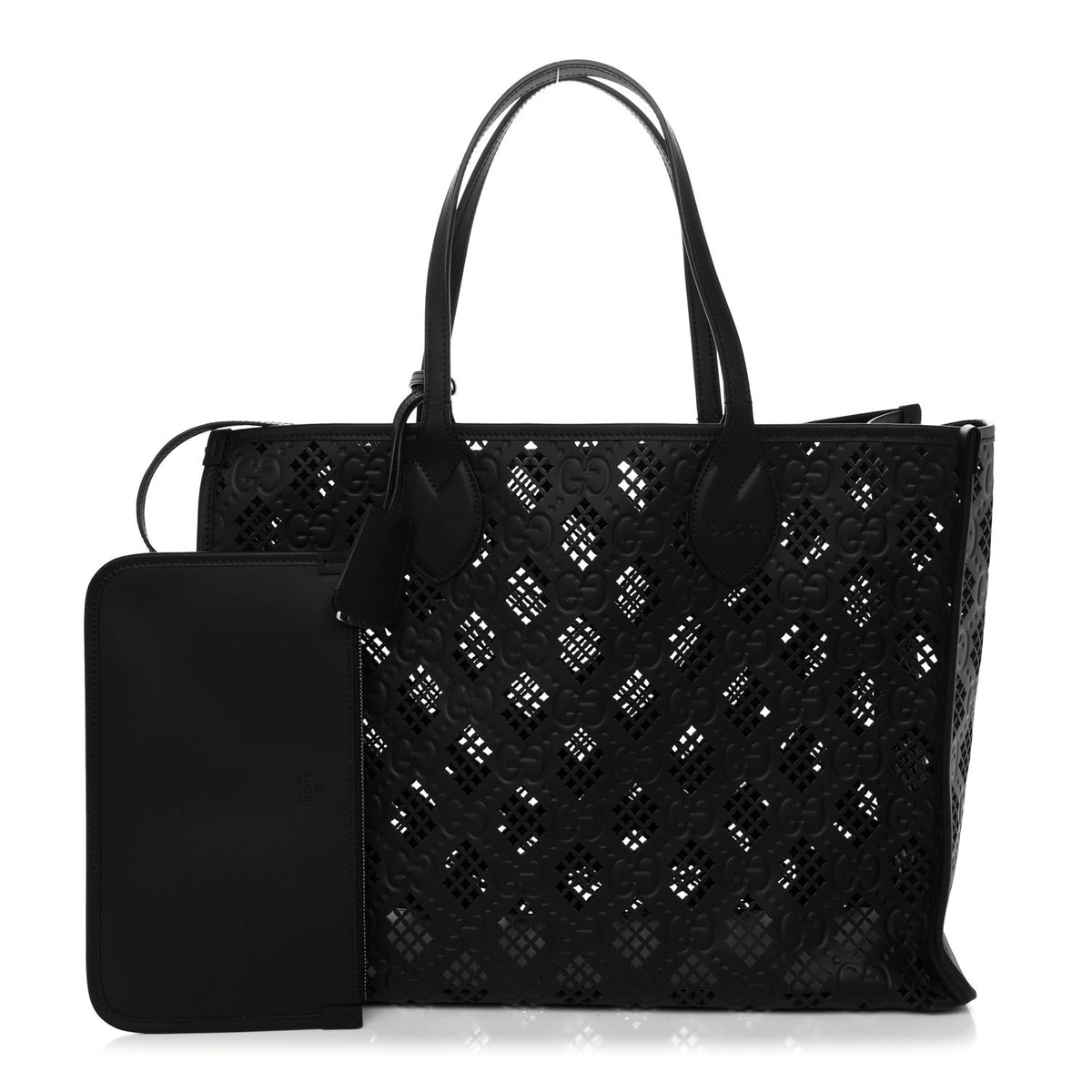 Calfskin GG Monogram Diamond Cut Medium Ophidia Tote Bag Black