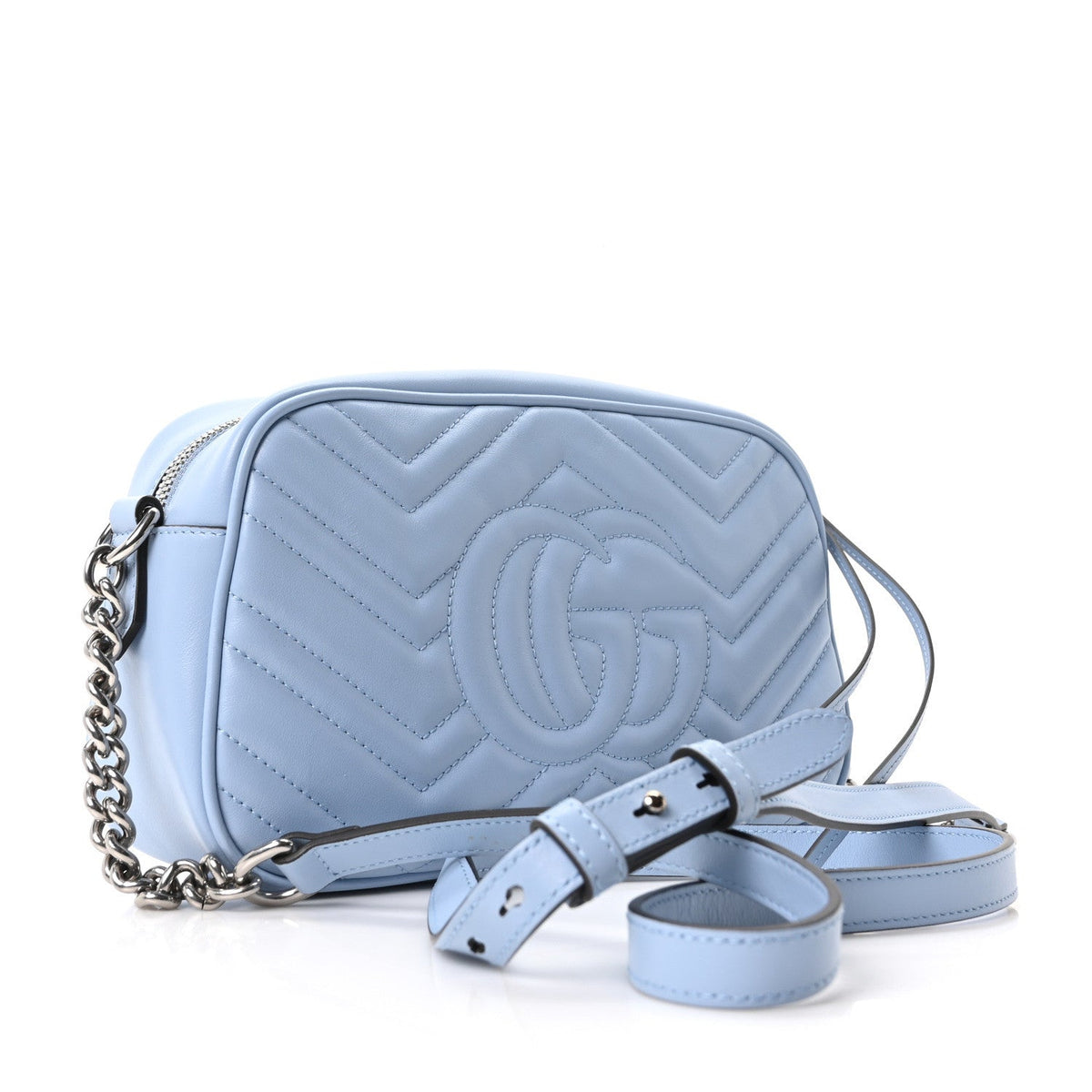 Calfskin Matelasse Small GG Marmont Chain Shoulder Bag Porcelain Light Blue