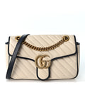 Vintage Effect Calfskin Matelasse Diagonal Small Torchon GG Marmont Shoulder Bag Mystic White Blue Agata