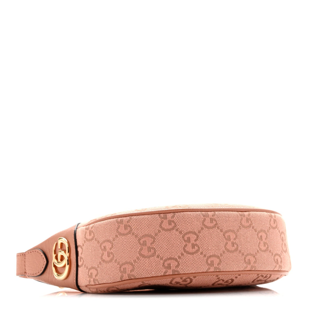 GG Supreme Monogram Textured Calfskin Web Mini Ophidia Half Moon Hobo Rose Pink